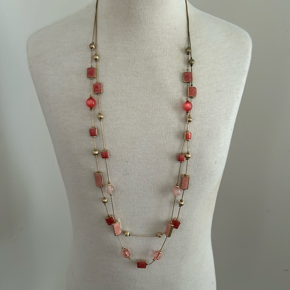 Peach/Salmon Enamel & Bead Necklace
